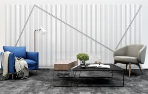 现代单人沙发、茶几和落地灯组合