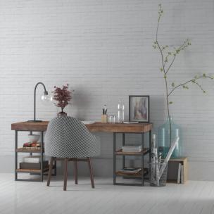 工业风实木和金属拼接书桌、台灯3d模型 工业风实木和金属拼接书桌、台灯