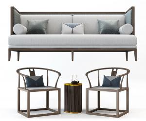 新中式实木沙发、茶几和中式椅子组合3d模型 新中式实木沙发、茶几和中式椅子组合