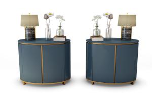现代轻奢镶嵌金属蓝色床头柜