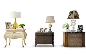 欧式床头柜 玻璃、金属台灯组合