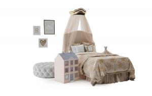 欧式软包床头儿童床、床幔、玩具屋组合