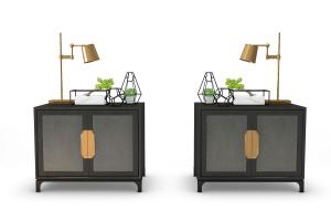 新中式床头柜、伸缩台灯组合