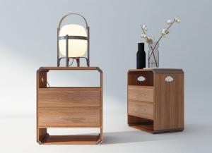 新中式实木床头柜、台灯组合