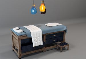 实木带有收纳的按摩床、吊灯组合