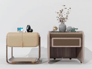 新中式皮革床头柜装饰品摆件组合