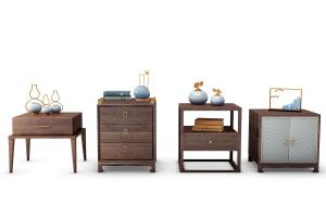 新中式床头柜、陶瓷摆件组合