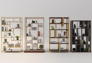 现代轻奢金属书架、展示架组合