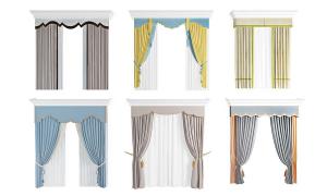 新中式垂帘、套色窗帘、窗幔3d模型 新中式垂帘、套色窗帘、窗幔