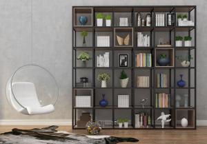 工业风铁艺方格书架、吊椅和鱼缸组合