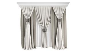 欧式中间束起三段式套色窗帘3d模型 欧式中间束起三段式套色窗帘