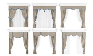 新中式左右分开式窗帘、窗幔3d模型 新中式左右分开式窗帘、窗幔