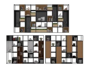 现代金属和实木拼接书架 展示架、摆件组合
