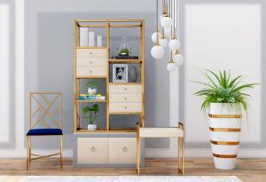 现代低奢金属书架、装饰架和坐凳