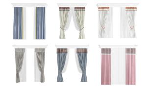 简欧套色左右窗帘、窗幔3d模型 简欧套色左右窗帘、窗幔