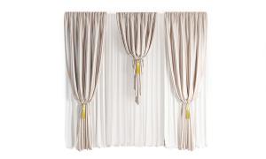 新中式中间收起、长短窗帘3d模型 新中式中间收起、长短窗帘