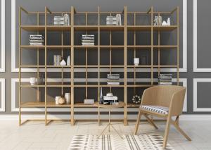 现代金属书架、休闲椅和边几组合