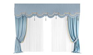新中式左右蓝色窗帘、窗幔3d模型 新中式左右蓝色窗帘、窗幔