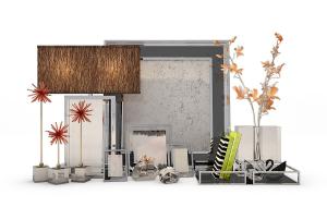 树皮灯罩台灯、花枝、天鹅饰品摆件