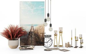 装饰铁艺自行车、陶瓷花盆、烛台