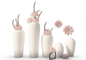 白色陶瓷、莲花饰品摆件