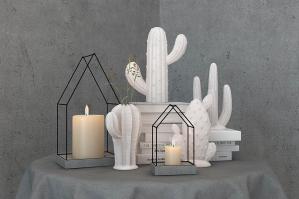 现代瓷器仙人掌、烛台装饰品摆件