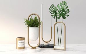 铁艺装饰插花、烛台饰品摆件