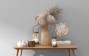 陶瓷花瓶、珊瑚、玻璃烛台饰品摆件