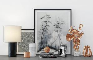 金属银杏叶装饰品、台灯、装饰画摆件