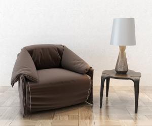 新中式咖啡色布艺软包靠背单人沙发