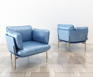 现代轻奢金色支架皮革单人沙发