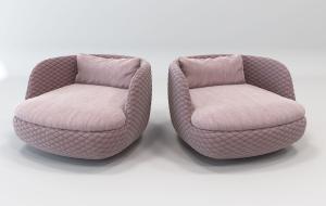 现代轻奢菱形花纹灰粉休闲单人沙发