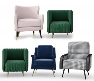 现代轻奢金属脚布艺单人沙发组合