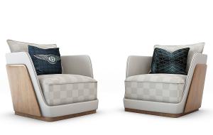 现代套叠实木靠背单人沙发、宾利图案靠垫