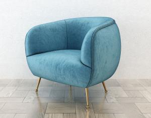 现代轻奢蓝色圆形凹陷单人沙发