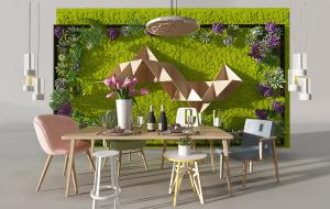 有多肉山地玫瑰装饰的植物墙