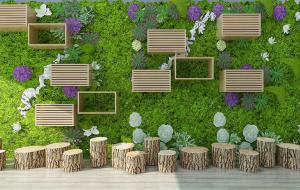 绿植底装饰绣球花的植物墙