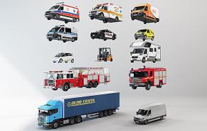 救护车、警车、房车、箱货车组合3d模型 救护车、警车、房车、箱货车组合