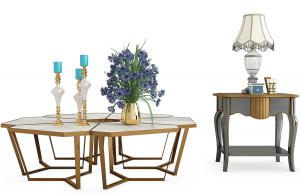 简欧拼接花瓣茶几、边几和台灯组合3d模型 简欧拼接花瓣茶几、边几和台灯组合