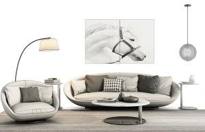 现代时尚个性椭圆形多人沙发、单人沙发组合