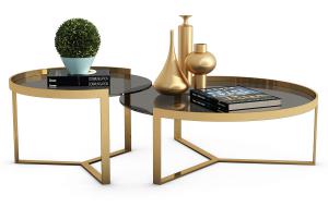 现代金属圆形可嵌套茶几和摆件组合3d模型 现代金属圆形可嵌套茶几和摆件组合