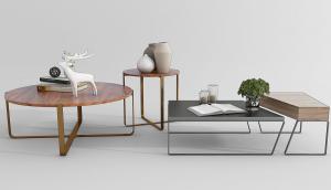 北欧细金属支架圆形茶几和边几组合3d模型 北欧细金属支架圆形茶几和边几组合