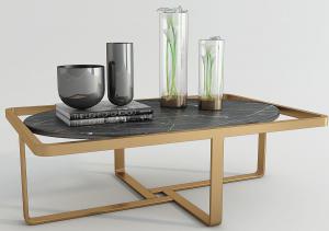 现代长方形金属框架椭圆形大理石台面茶几3d模型 现代长方形金属框架椭圆形大理石台面茶几