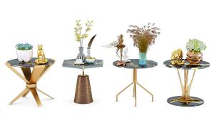 现代金属茶几、边几和桌面摆件组合3d模型 现代金属茶几、边几和桌面摆件组合