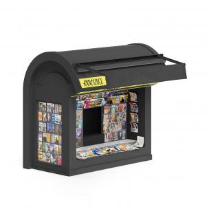 挂满杂志报刊的售卖亭、摊位