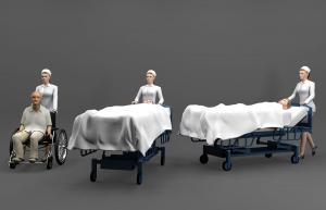 护士及躺在轮椅和病床上的人物3d模型 护士及躺在轮椅和病床上的人物