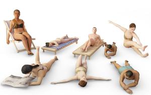 穿泳衣、躺在沙滩椅的多人人物3d模型 穿泳衣、躺在沙滩椅的多人人物