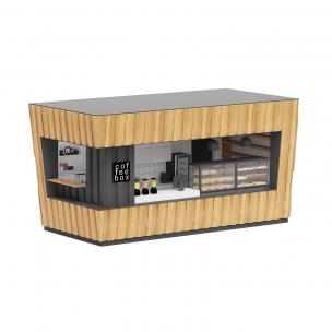 实木装饰的咖啡果汁点心售卖亭