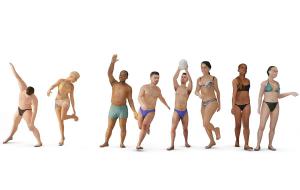 穿泳衣、运动中的多人人物3d模型 穿泳衣、运动中的多人人物