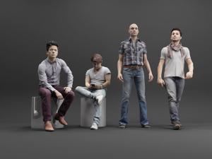 穿休闲装、坐着看手机、走路的男人、多人人物3d模型 穿休闲装、坐着看手机、走路的男人、多人人物